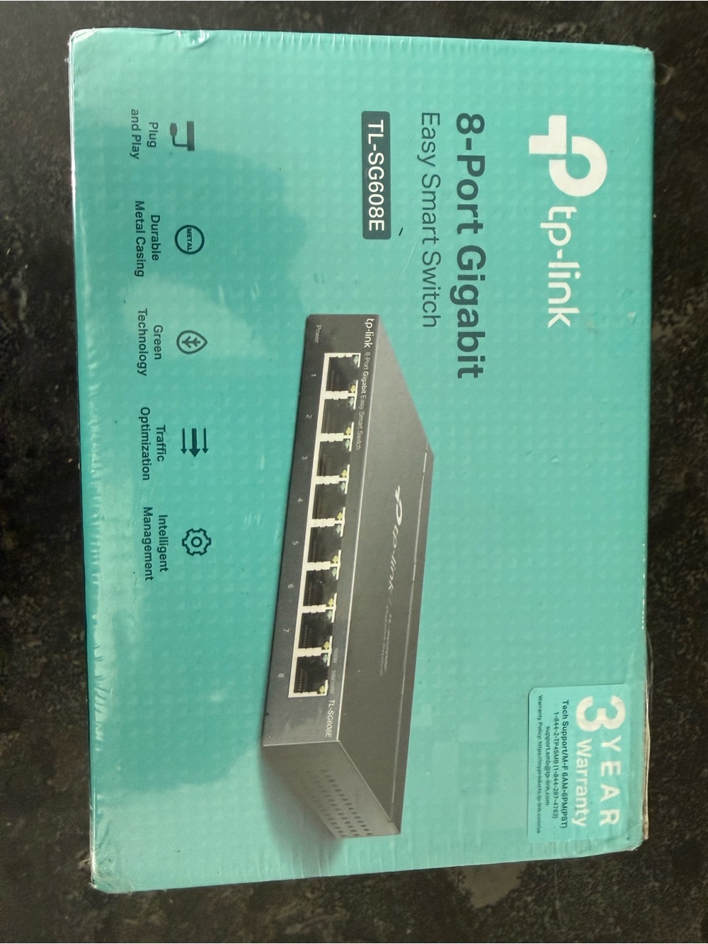 TP-Link 8-Port Gigabit Easy Smart Switch — Black and Teal Packaging